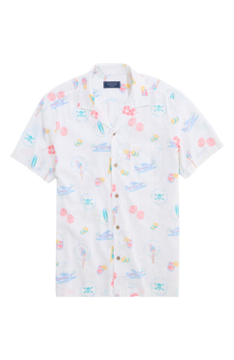 vineyard vines Sea The Keys Seabreeze Linen Blend Camp Shirt, Main, color, White Cap