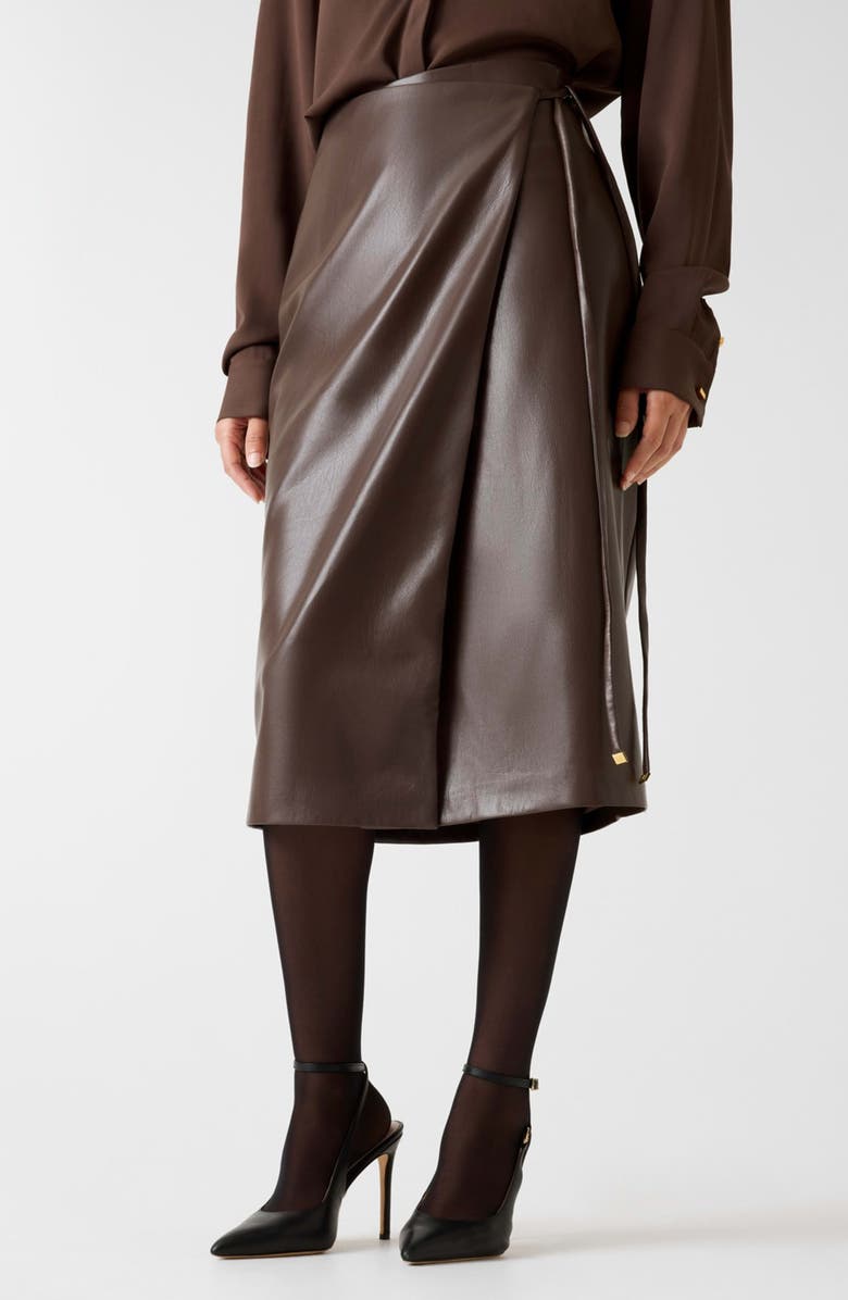 Marciano Gladys Faux Leather Wrap Skirt, Alternate, color, Brown