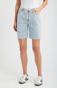 1822 Denim Drawstring Raw Hem Denim Shorts
