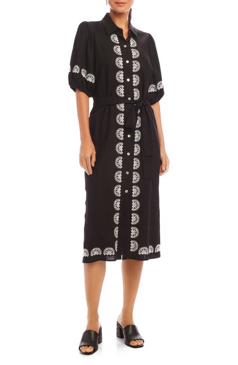 Embroidered Linen Blend Shirtdress