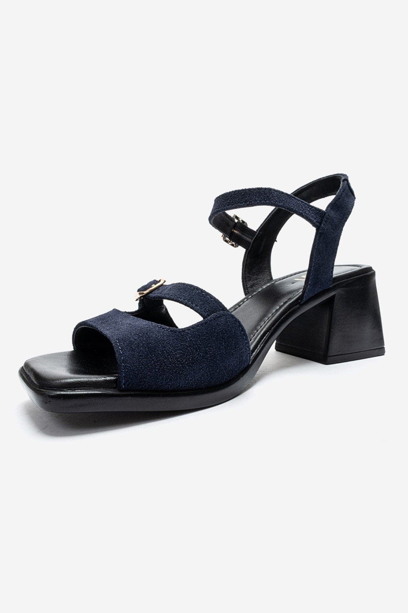 Yolen Leather Block Heel Sandal, Alternate, color, Navy Suede