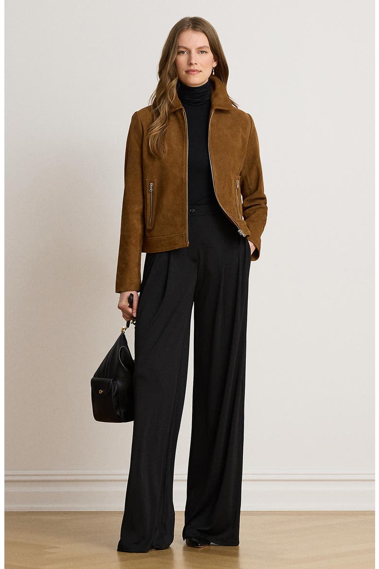 Leather Zip Front Jacket, Alternate, color, VICUNA