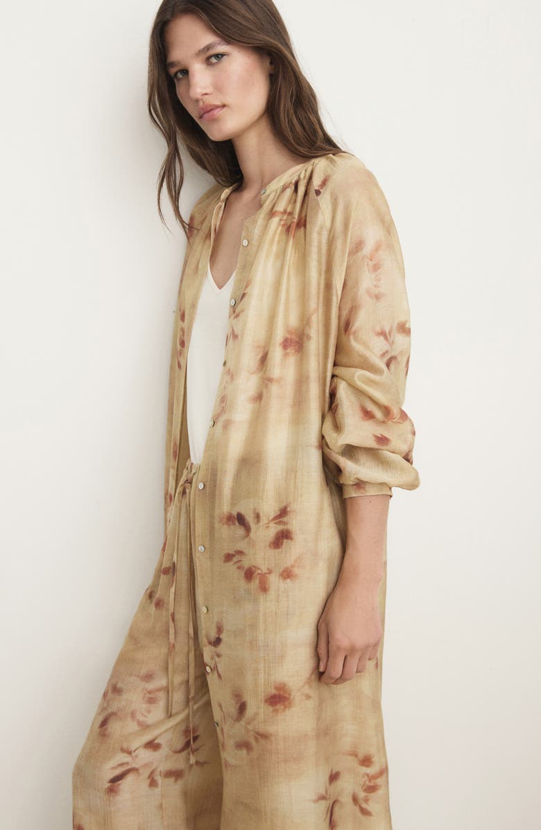 MANGO Leaf Print Caftan, Alternate, color, Sand