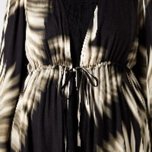 Live Unlimited Leaf Print Longline Drawstring Kimono In Black