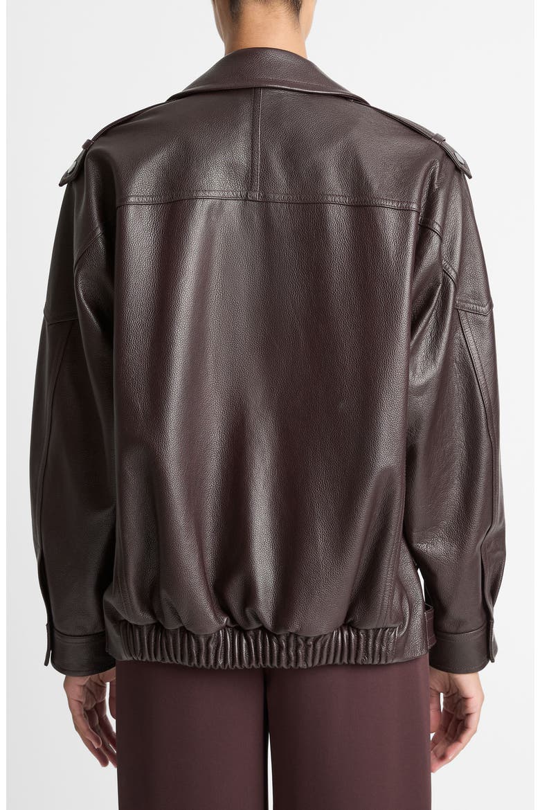 Oversize Leather Biker Jacket, Alternate, color, DARK FIG