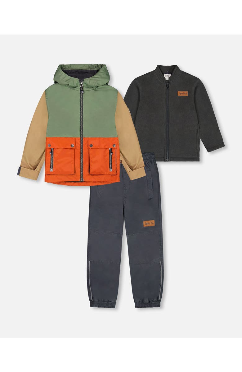 Deux par Deux Baby Boy's 3-In-1 Mid-Season Outerwear Set Gray, Beige, Orange, And Sage, Main, color,