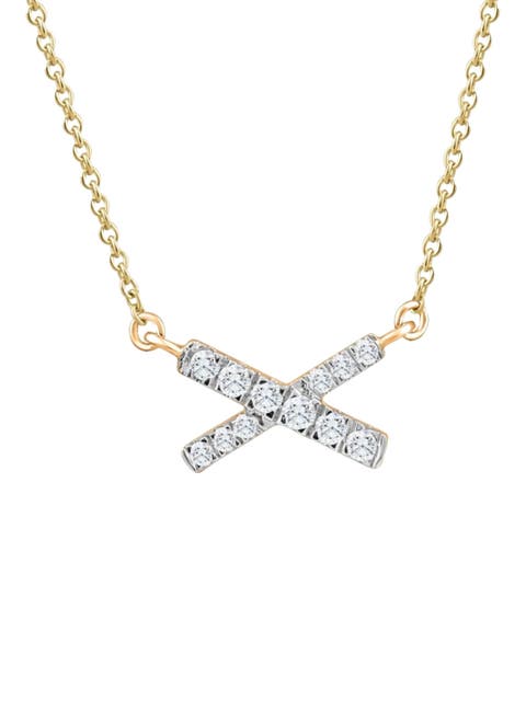 1/5Ct TW Diamond X Cross Pendant Gold Women's Necklace 18" Lab Grown