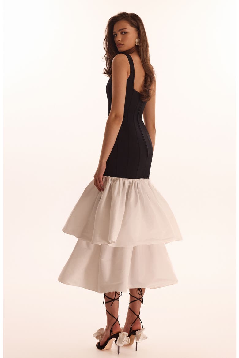 Fitted Formal Occasion Maxi Dress with Tiered Puffy Skirt, Alternate, color, Black&White