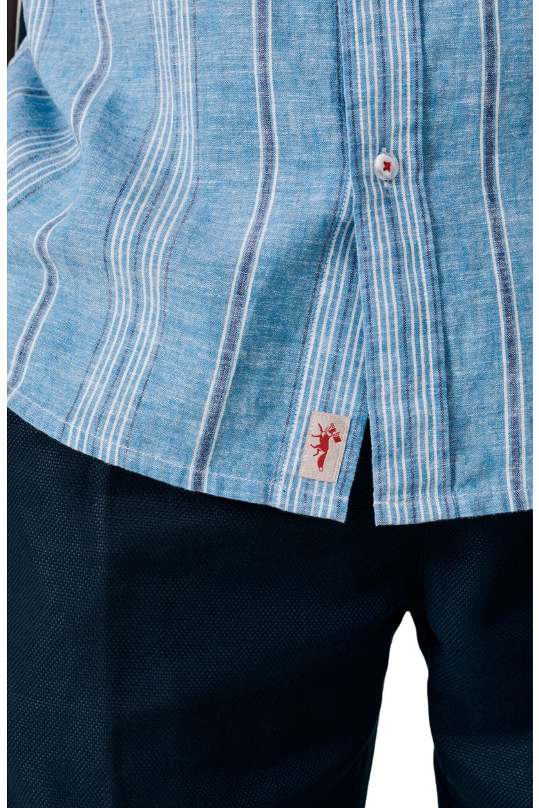 Austin Cotton Linen Short Sleeved Shirt, Alternate, color, Blue Irregular Stripe