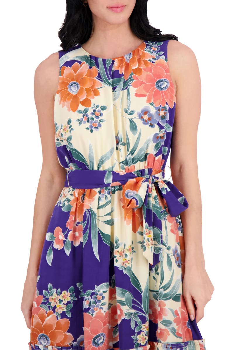 Kensie Sleeveless Print Midi Dress, Alternate, color, Ivory Multi