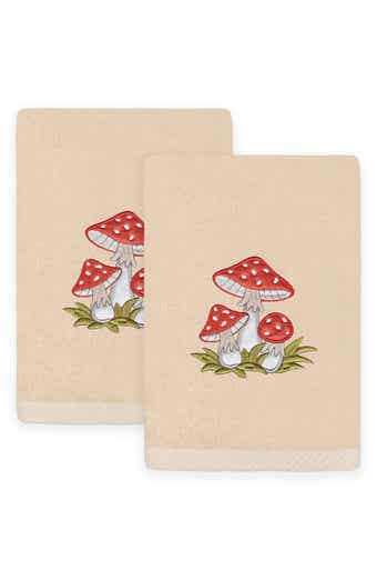 Set of 2 Spring Mushrooms Embroidered Turkish Cotton Hand Towels