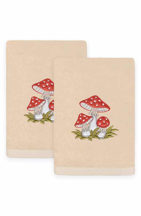 Linum Home Textiles Set of 2 Spring Mushrooms Embroidered Turkish Cotton Hand Towels