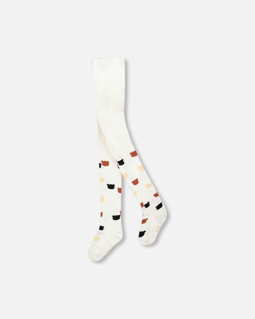 Deux Par Deux Kids'  Knit Tights With Teddy Bear In White
