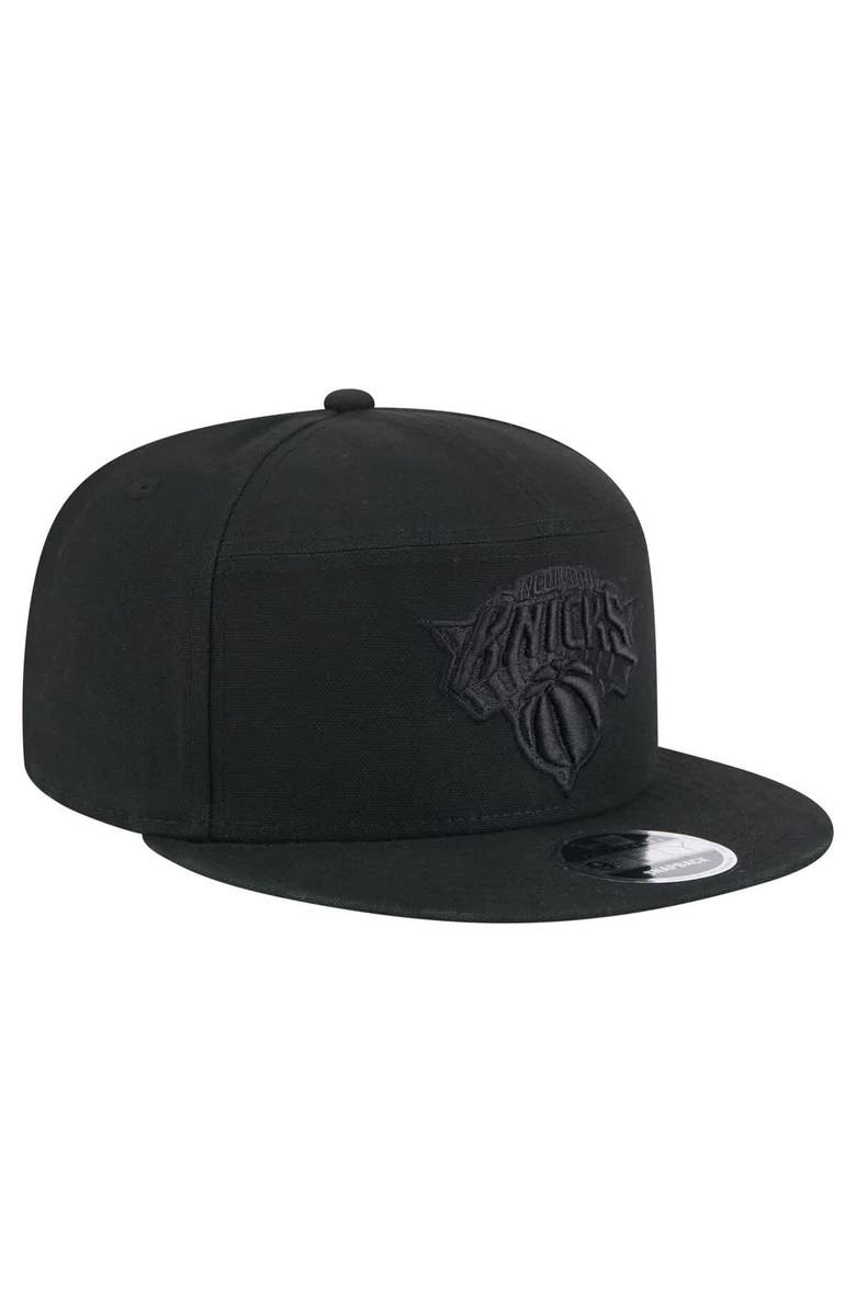 New Era Men's New Era Black New York Knicks Adventure Canvas Split Panel 9FIFTY Snapback Hat, Alternate, color, 
