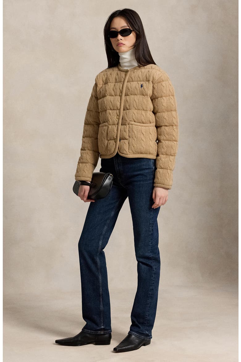 Padded Cable Stitch Wool & Cashmere Puffer Jacket, Alternate, color, COLLECTION CAMEL MELANGE