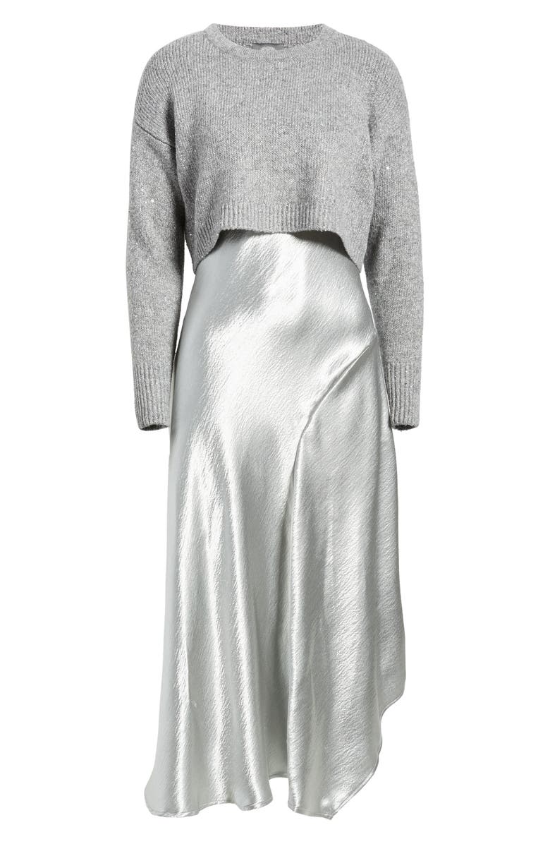 Vince Camuto Metallic Slipdress & Sweater, Alternate, color, Silver
