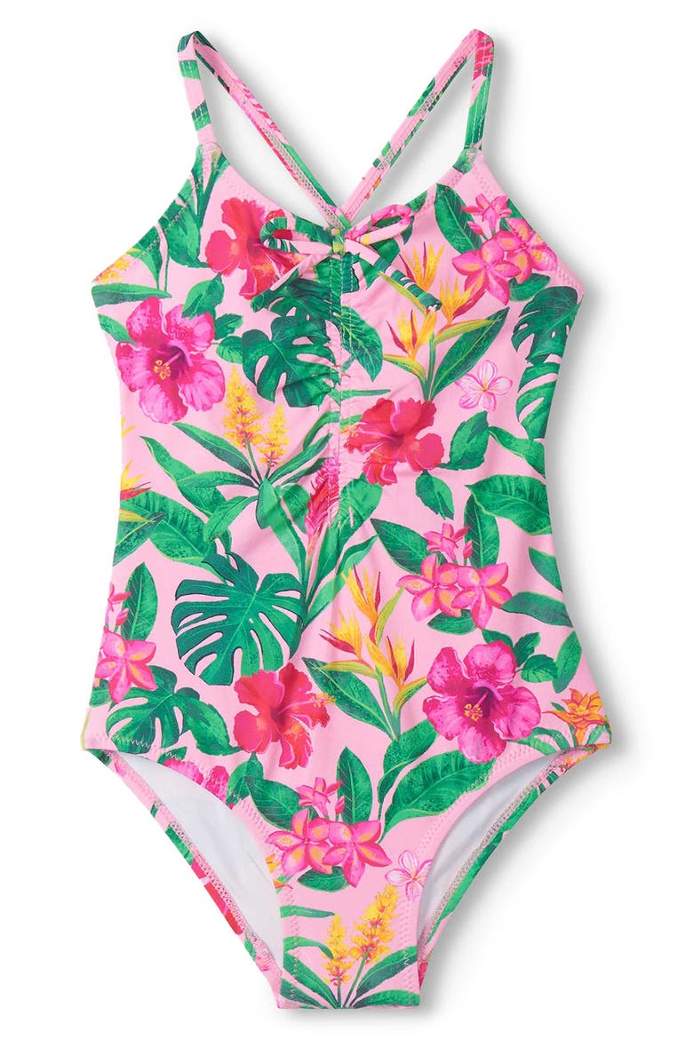Kids' Tropical Flowers One-Piece Swimsuit, Main, color, CANDY PINK
