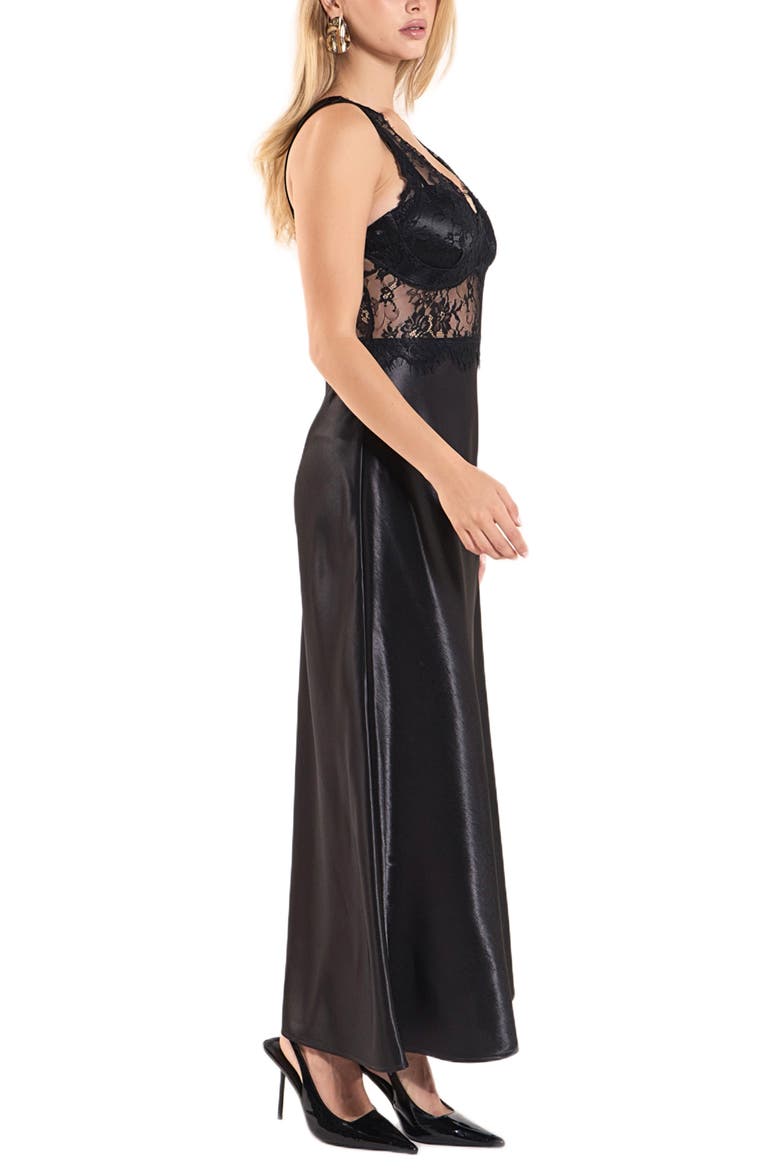Lace Trim Midi Dress, Alternate, color, BLACK