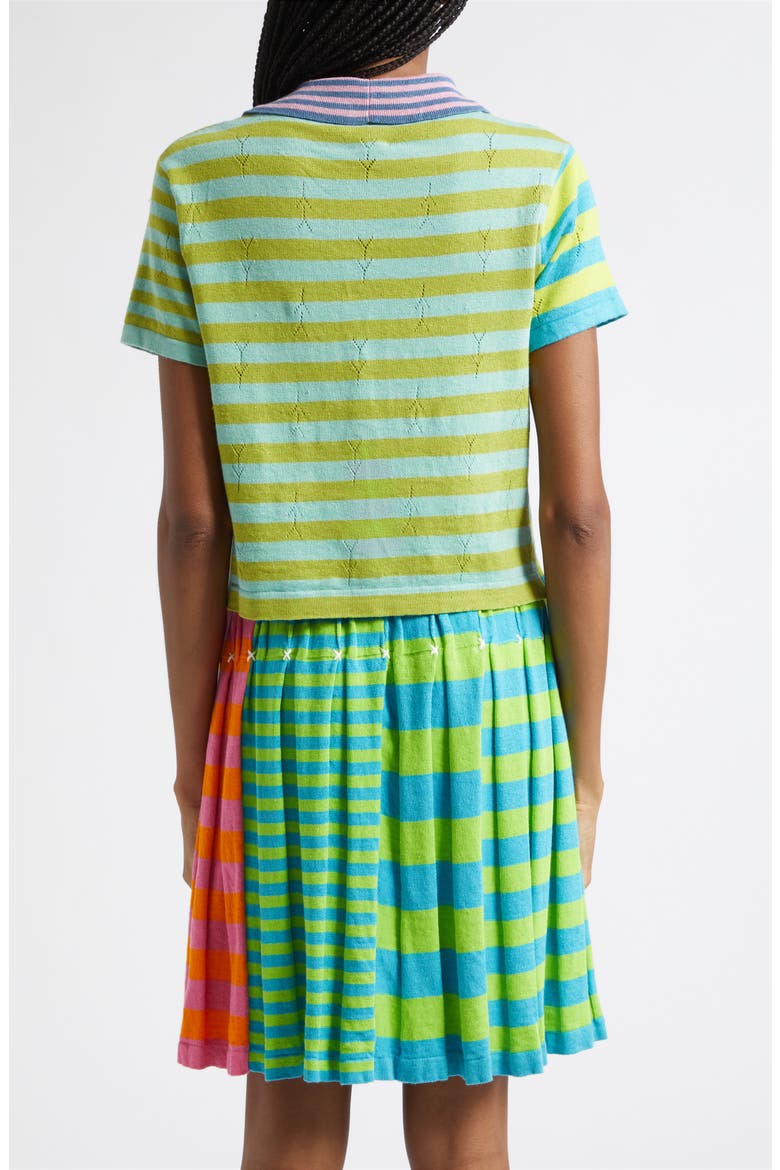 Daisy Stripe Linen Blend Y-Pointelle Cardigan, Alternate, color, LIME MULTI