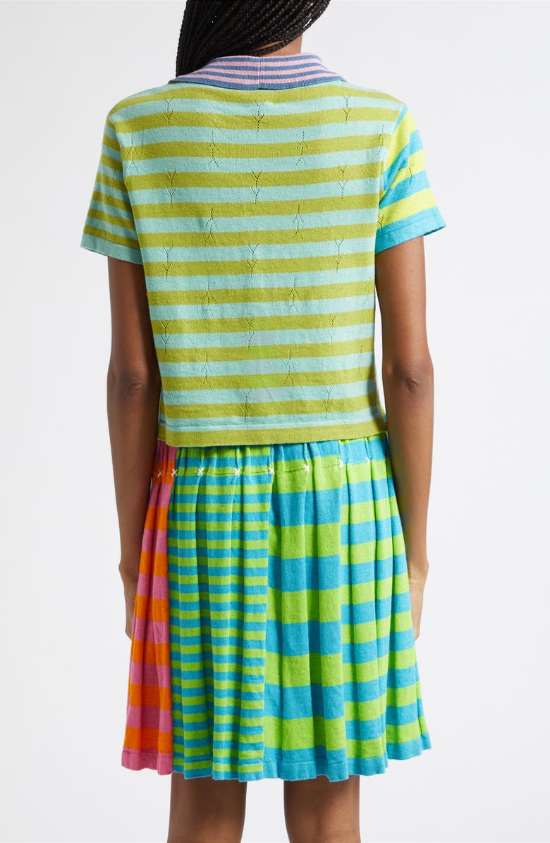 YanYan Daisy Stripe Linen Blend Y-Pointelle Cardigan, Alternate, color, Lime Multi