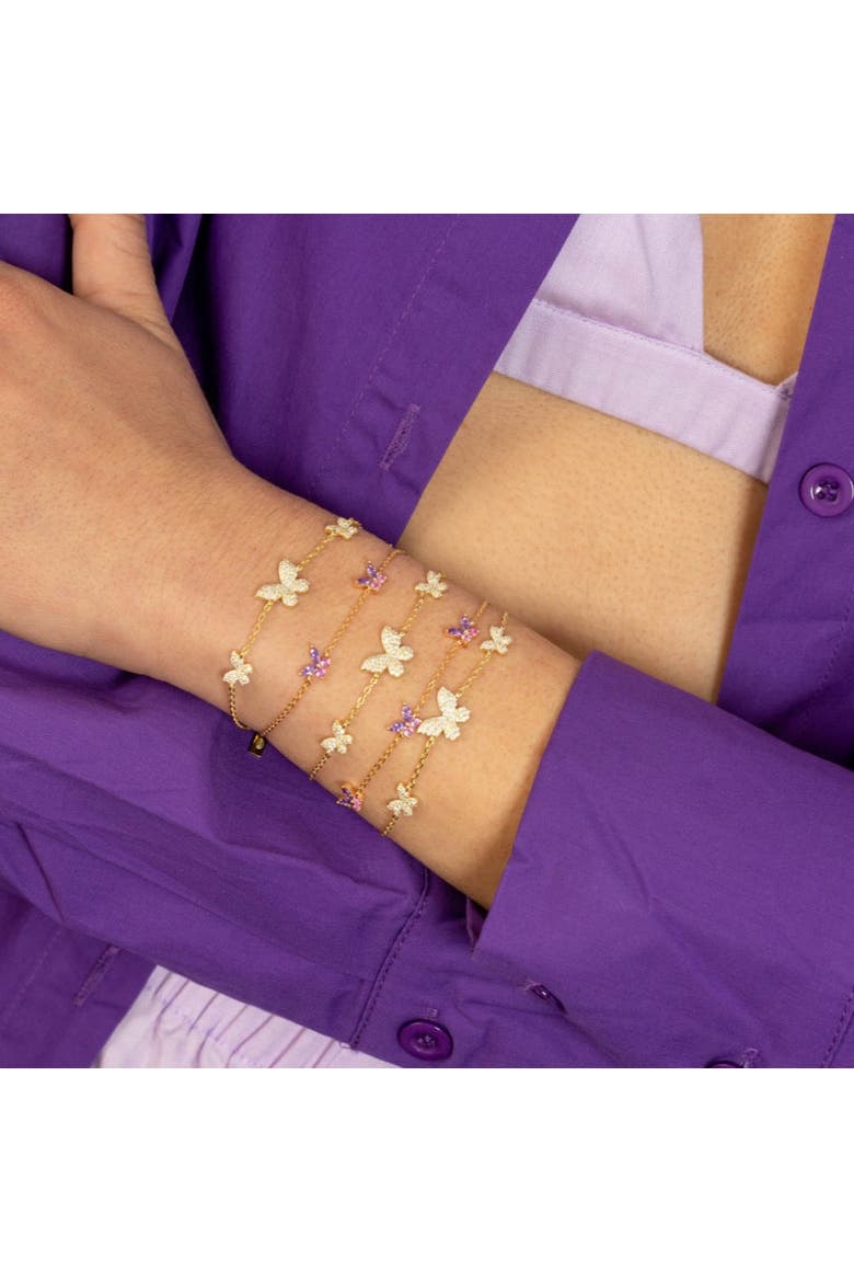 Pave Triple Butterfly Bracelet, Alternate, color, Gold