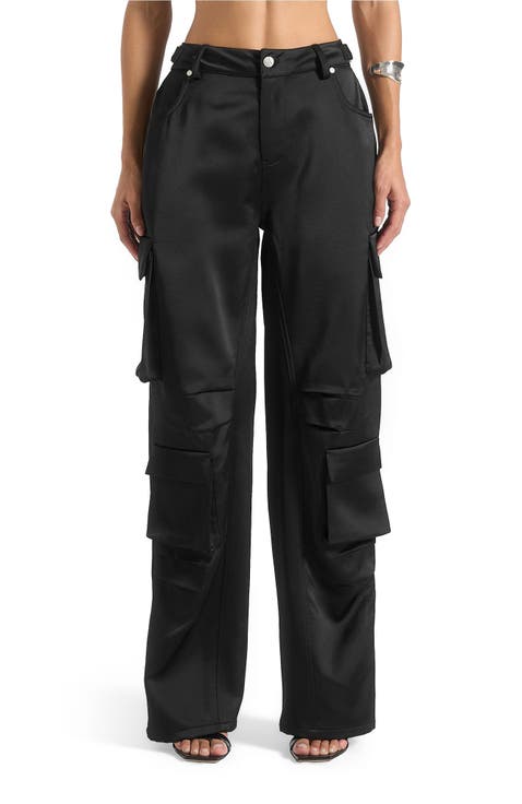 Emilie Satin High Waisted Cargo Pants