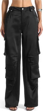 Manière De Voir Emilie Satin High Waisted Cargo Pants