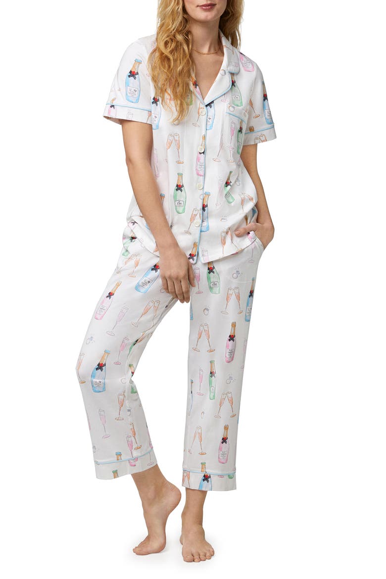 Print Crop Organic Cotton Knit Pajamas, Main, color, CHAMPAGNE WEDDING