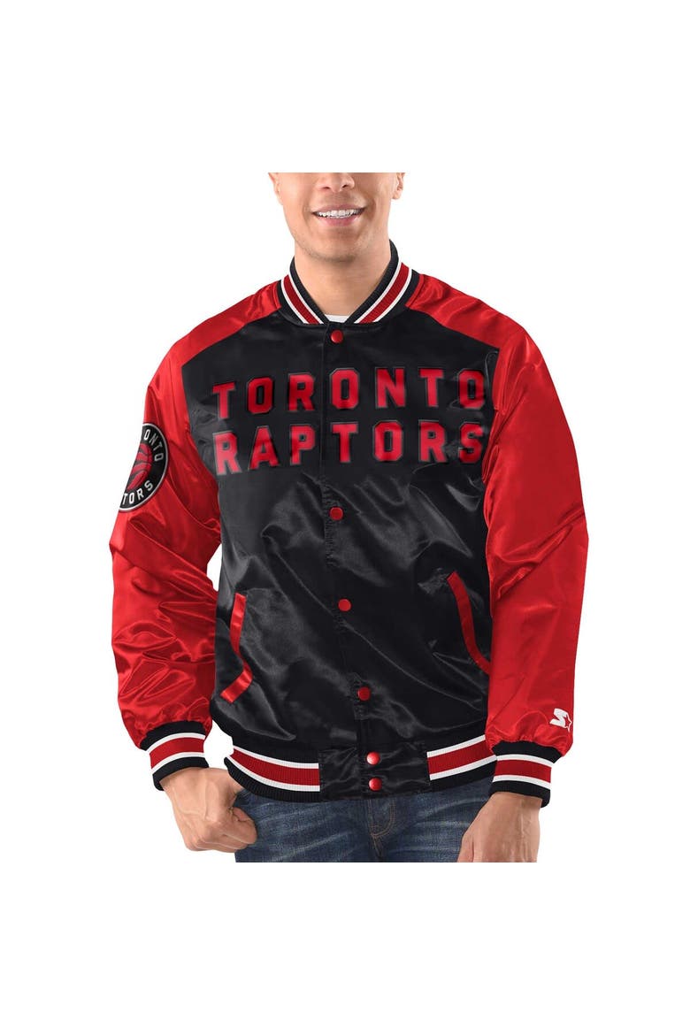Men's Starter Black/Red Toronto Raptors Renegade Satin Full-Snap Varsity Jacket, Main, color, Black