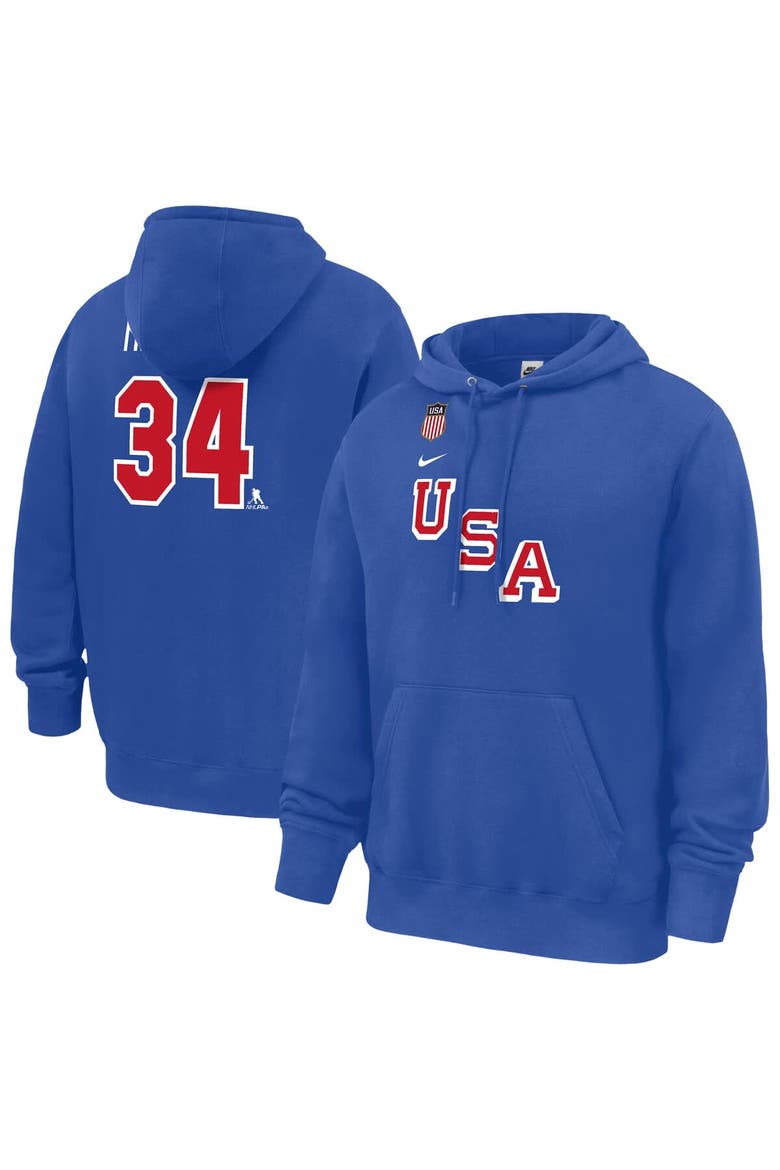 Men's Nike Auston Matthews Royal US Hockey 2026 Name & Number Hoodie, Main, color, Royal