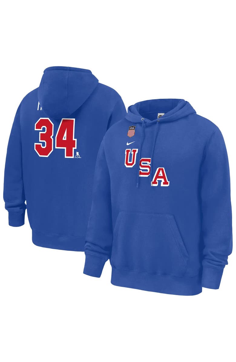 Nike Men's Nike Auston Matthews Royal US Hockey 2026 Name & Number Hoodie, Main, color, Royal