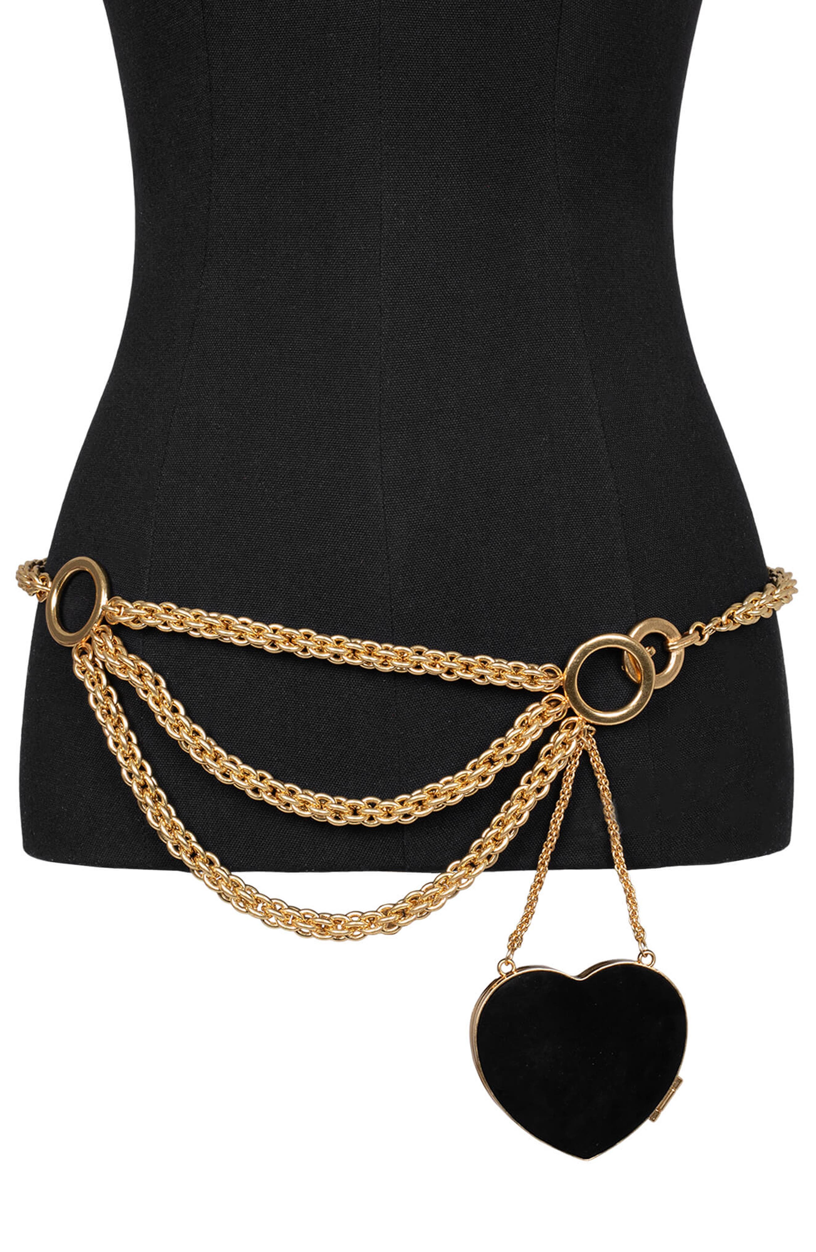 Jeffrey Campbell BPM Heart Chain Belt, Alternate, color, Black Suede Gold