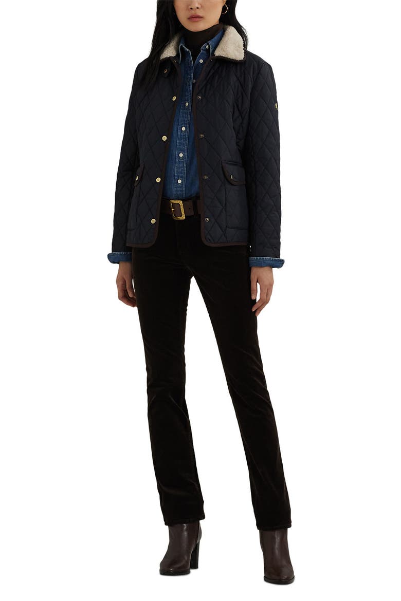 Quilted Faux Shearling Collar Jacket, Alternate, color, DARK NAVY/ DARK NAVY