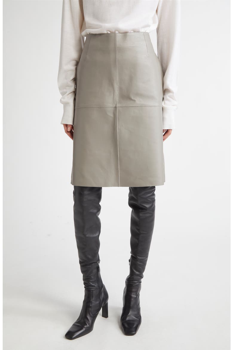 Panelled Lambskin Leather Skirt, Main, color, GREY