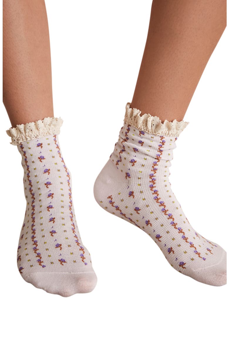 Rosebud Waffle Knit Ankle Socks, Alternate, color, HEAVENLY PINK