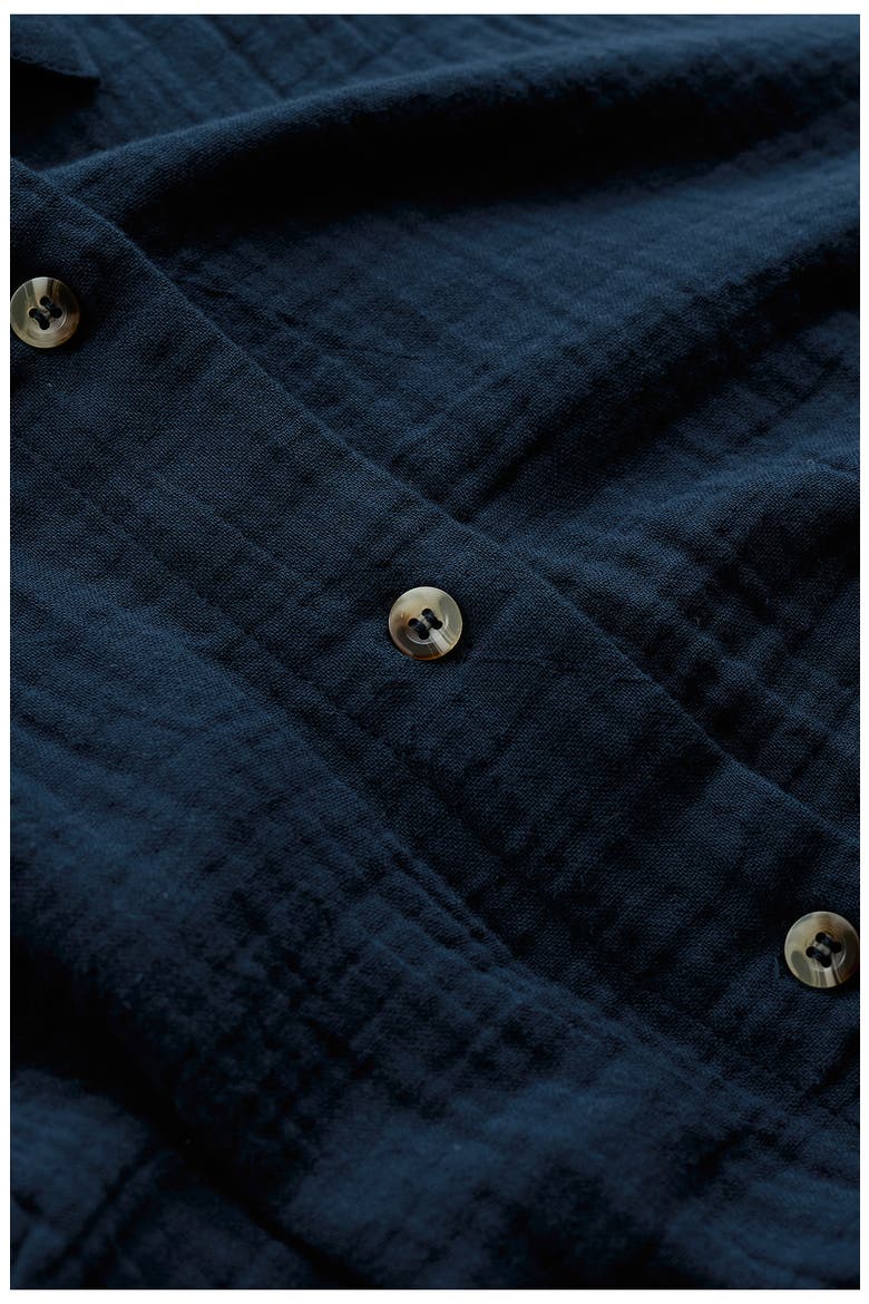 Whitsand Cove Long Sleeve Organic Cotton Gauze Shirtdress, Alternate, color, MARITIME