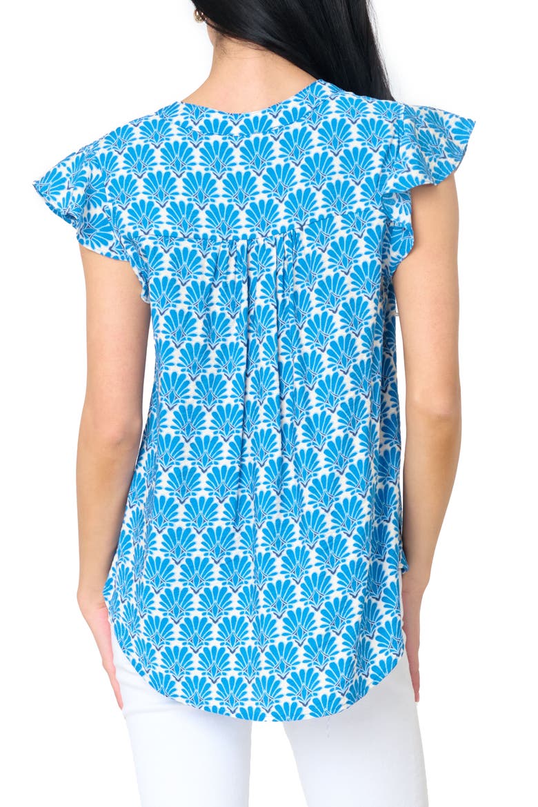 Notch Neck Flutter Sleeve High-Low Top, Alternate, color, BLUE MEDALLION PRINT