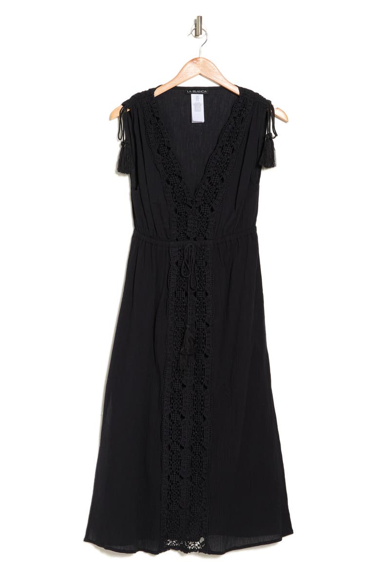 Island Fare Midi Cover-Up Dress, Alternate, color, BLACK