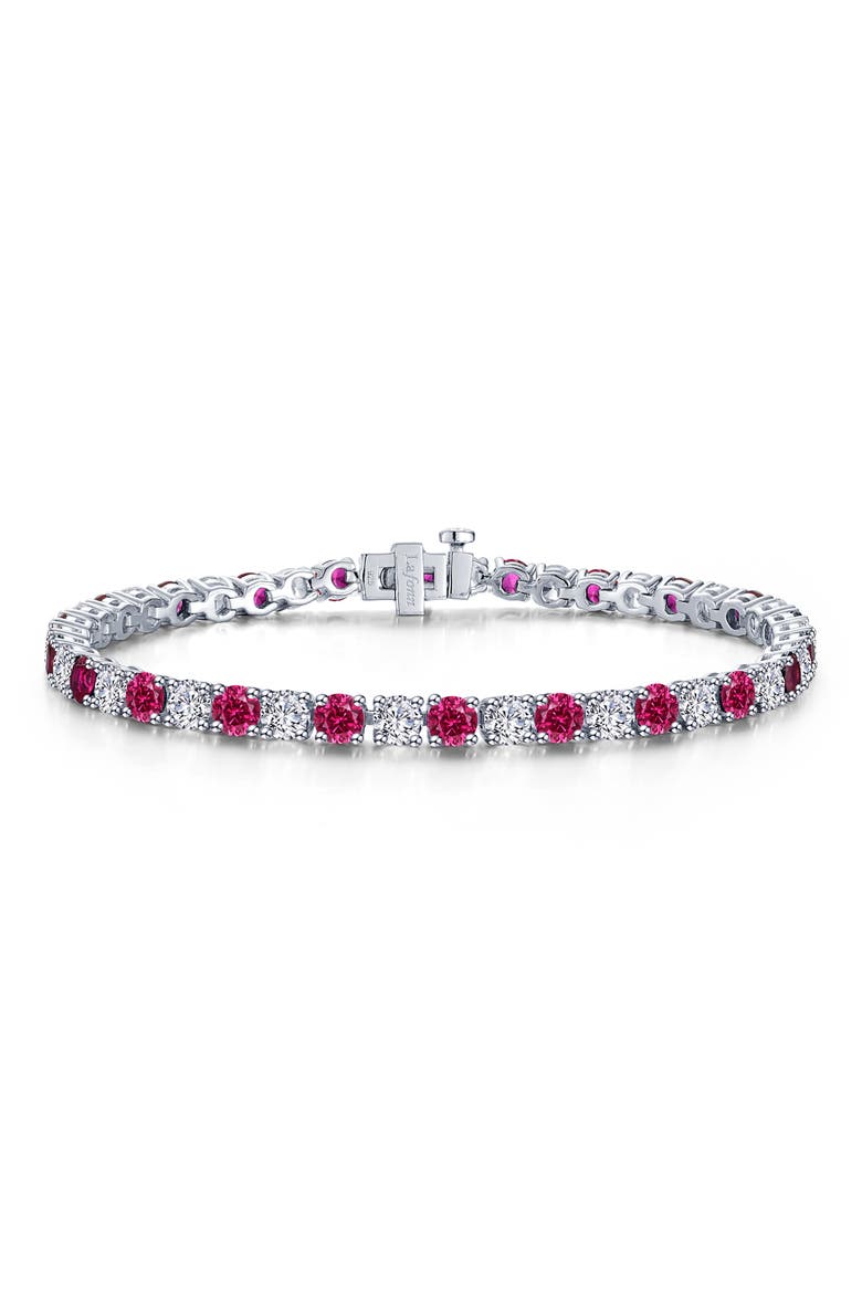 Alternating Simulated Diamond Tennis Bracelet, Main, color, RED/ SILVER