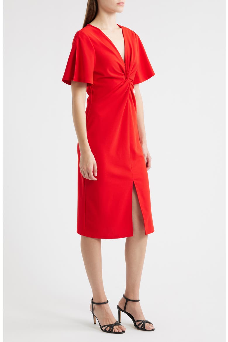 Twist Front Midi Dress, Alternate, color, RED