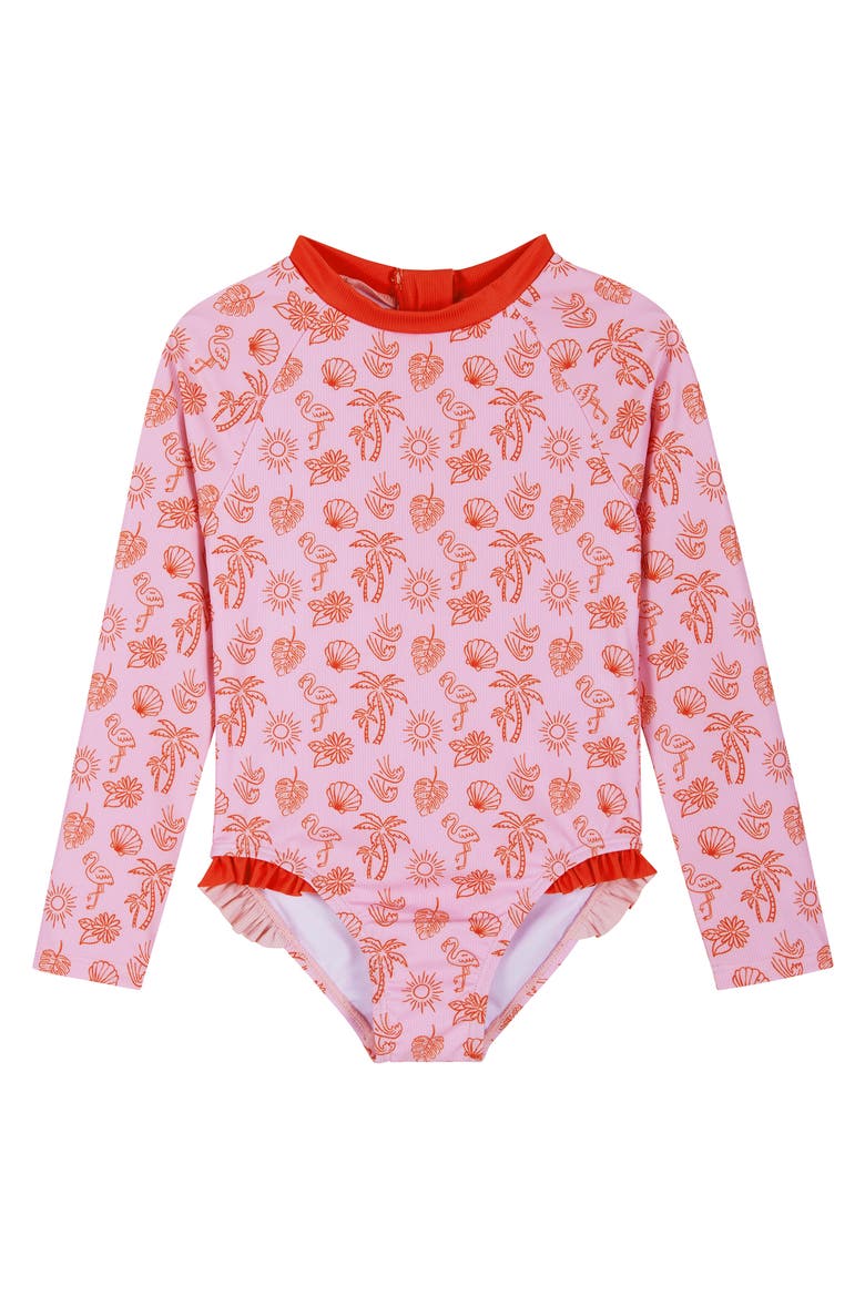 Kids' Long Sleeve One-Piece Rashguard Swimsuit & Scrunchie Set, Alternate, color, PINK