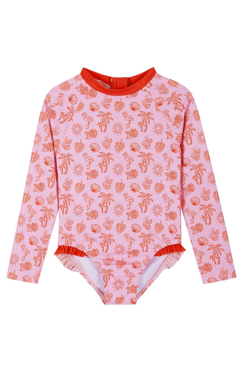 Andy & Evan Kids' Long Sleeve One-Piece Rashguard Swimsuit & Scrunchie Set, Alternate, color, Pink