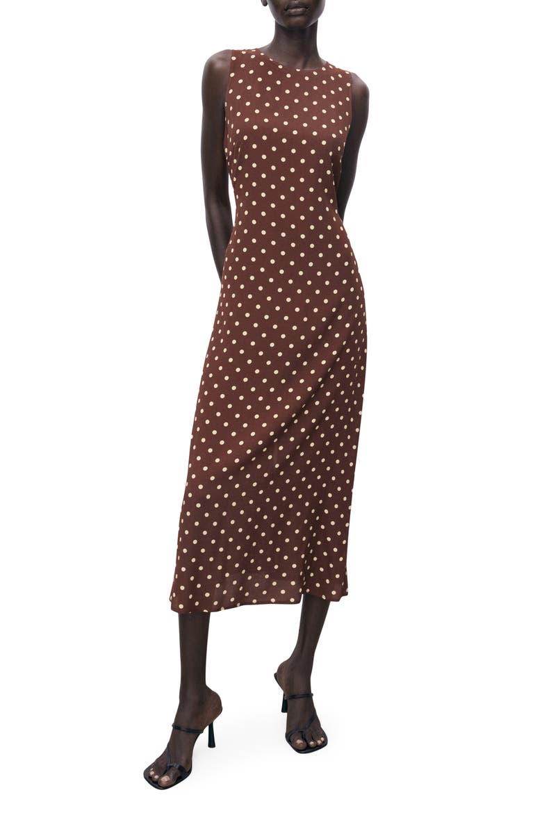 mango brown polka dot dress Polka Dot Sleeveless Midi Dress (Women)