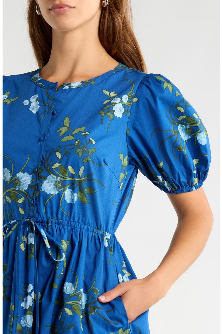 Oreanna Floral Alba Drawstring Waist Cotton Minidress, Alternate, color, NAVY-BLUE-GRN