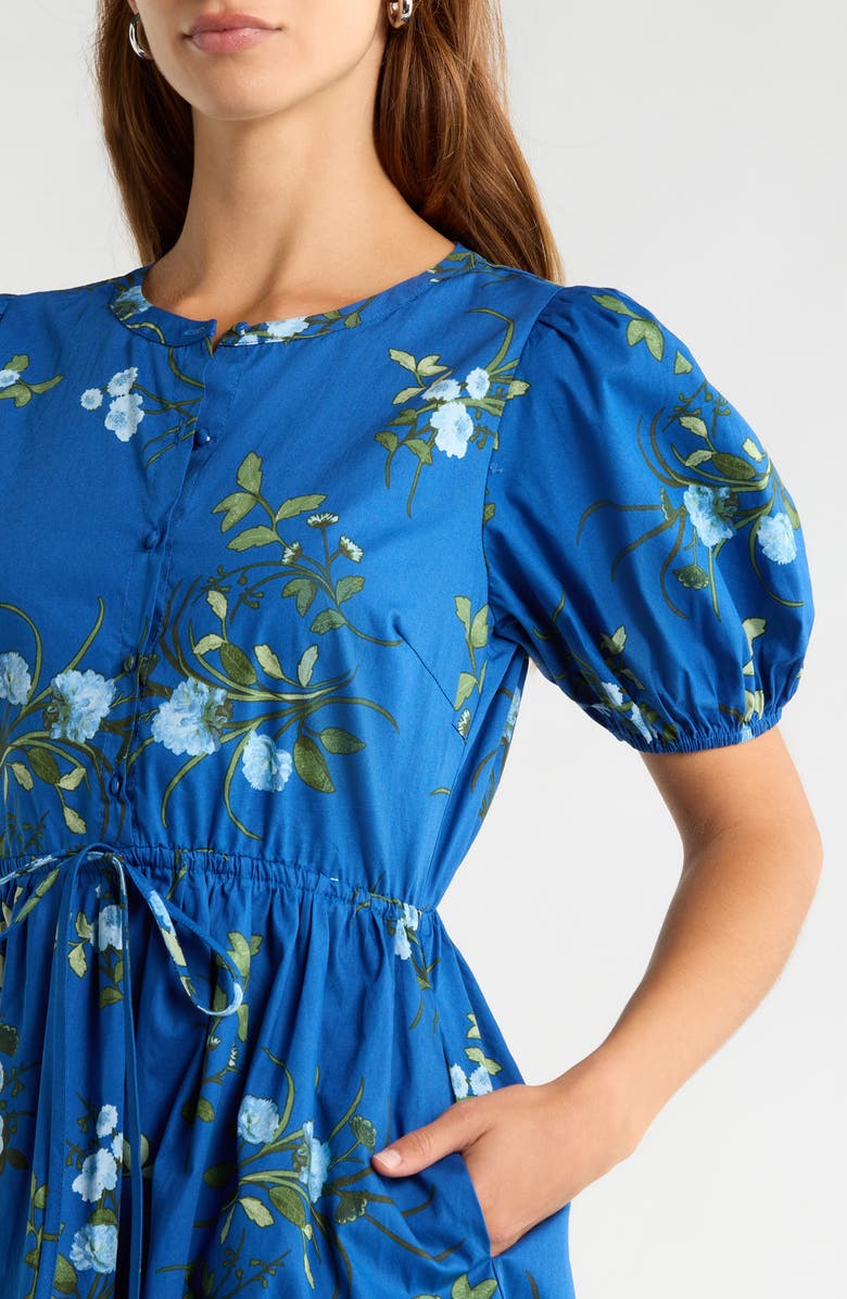 SUGARLIPS Oreanna Floral Alba Drawstring Waist Cotton Minidress, Alternate, color, Navy-Blue-Grn