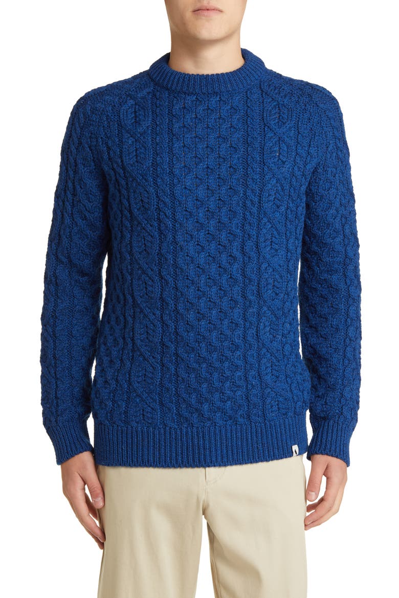 Hudson Aran Cable Stitch Wool Sweater, Main, color, COBALT