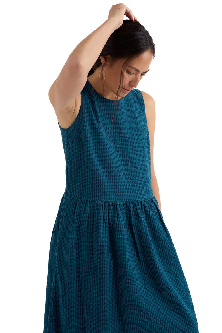 Brouse Gingham Sleeveless Organic Cotton Midi Dress, Alternate, color, GINGHAM SEA CAVE