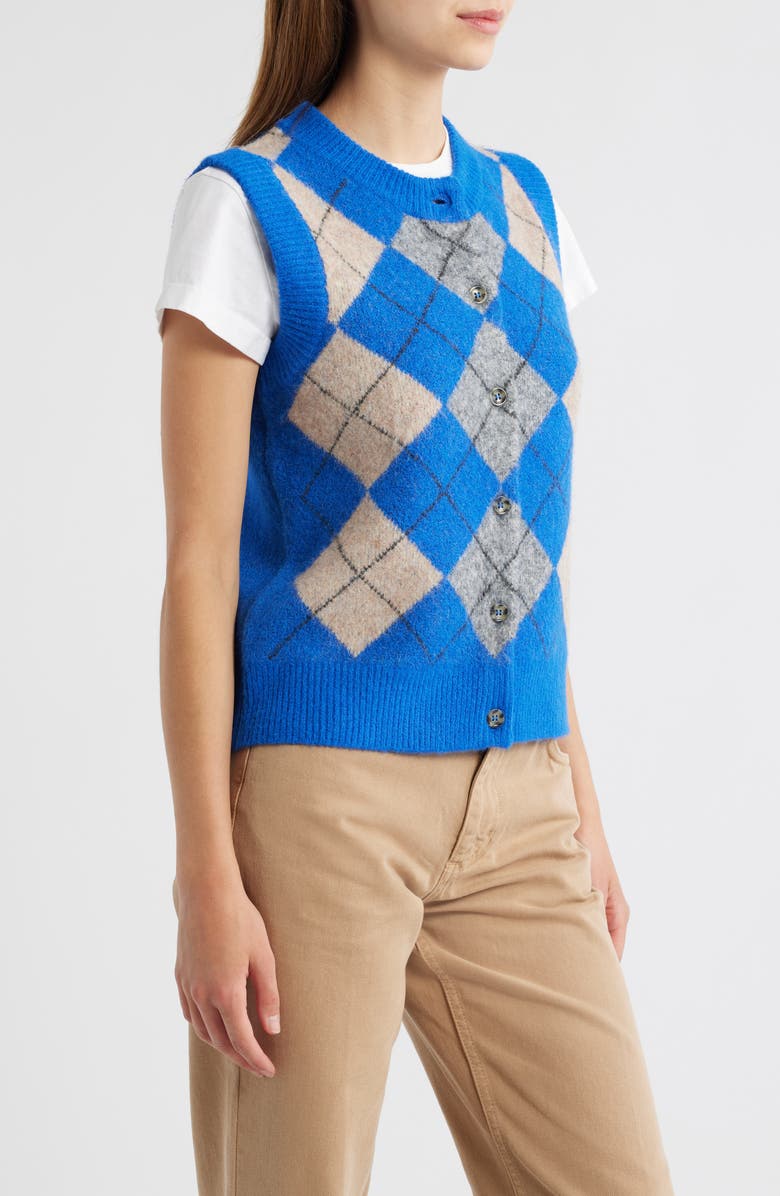 Damson Madder Aggie Argyle Button-Front Vest, Alternate, color, Cobalt Blue