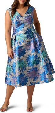 Adrianna Papell Metallic Jacquard Sleeveless Midi Dress