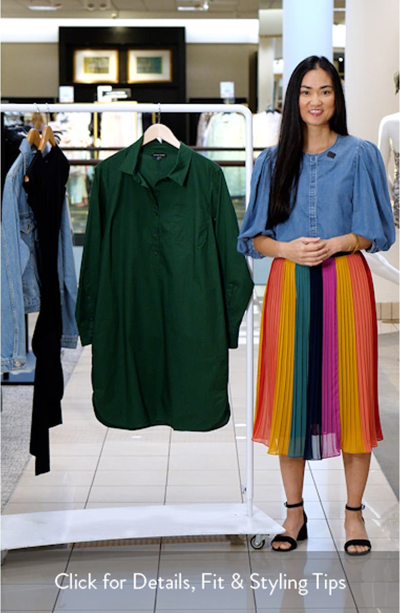 Rubicon Long Sleeve Stretch Cotton Poplin Shirtdress, sales video thumbnail